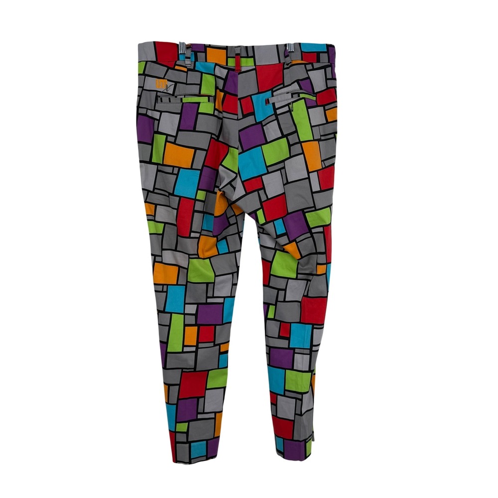 Loudmouth Golf Multicolor Geometric Mondrian Print Pants‎ Gray Red Blue